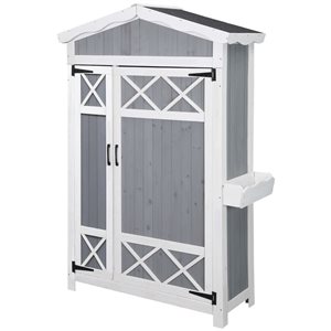 Outsunny 52 L x 19.75 W x 72.5-in H Grey/White Wooden Garden Storage Shed with Foldable Workstation