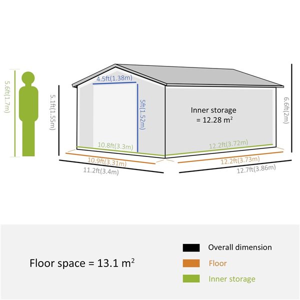 Outsunny 11 x 13-ft Tan/Brown Galvanized Steel Garden Storage Tool Shed with 4 Ventilation Slots