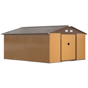 Outsunny 11 x 13-ft Tan/Brown Galvanized Steel Garden Storage Tool Shed with 4 Ventilation Slots