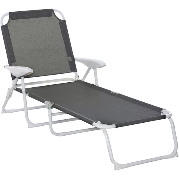 Outsunny Grey Folding Lounge Chair With White Frame And 4 Position   332022732 MainImage 001 L 