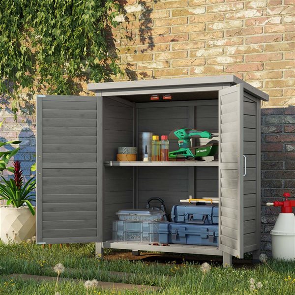 Outsunny 34.3 L x 18.3 W x 38-in H Grey Wooden Garden Storage Shed