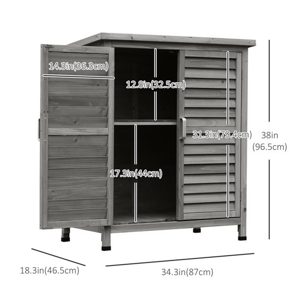 Outsunny 34.3 L x 18.3 W x 38-in H Grey Wooden Garden Storage Shed