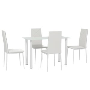 Table de cuisine HomCom rectangulaire en verre trempé avec 4 chaises en cuir de polyuréthane, blanc