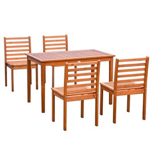Outsunny 5-Piece Patio Pine Wood Dining Set for 4 with Slatted Design