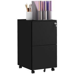 Vinsetto Black Steel 2-Drawer File Cabinet with Lock and Hanging Bar for Letter and Legal Size
