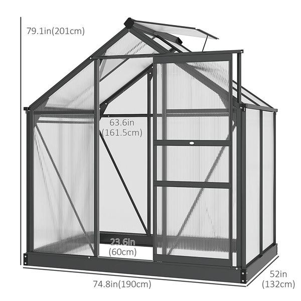 Outsunny Aluminum/Polycarbonate Black Frame Walk-In Garden Hot Greenhouse - 6.6-ft H x 6.2-ft L