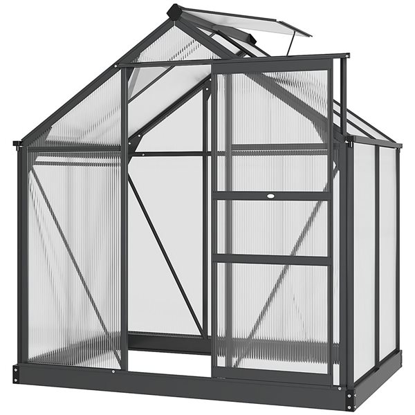 Outsunny Aluminum/Polycarbonate Black Frame Walk-In Garden Hot Greenhouse - 6.6-ft H x 6.2-ft L