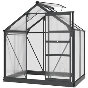 Serre de jardin plain-pied Outsunny chaude en aluminium/polycarbonate à cadre noir, 6,6 pi h. x 6,2 pi L.