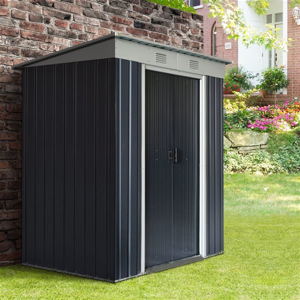 Outsunny 6 x 4-ft Grey Galvanized Steel Outdoor Storage Shed with Sliding Doors and Vents