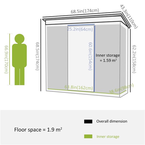 Outsunny 6 x 4-ft Grey Galvanized Steel Outdoor Storage Shed with Sliding Doors and Vents