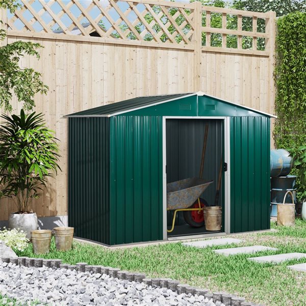 Outsunny 8 x 6-ft Green Galvanized Steel Outdoor Storage Shed with Sliding Doors and Vents