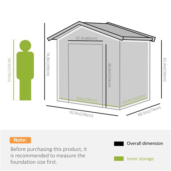 Outsunny 8 x 6-ft Green Galvanized Steel Outdoor Storage Shed with Sliding Doors and Vents