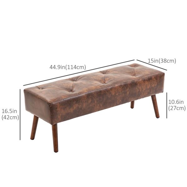 HomCom Brown End of Bed Bench with Button Tufted PU Leather Upholstery