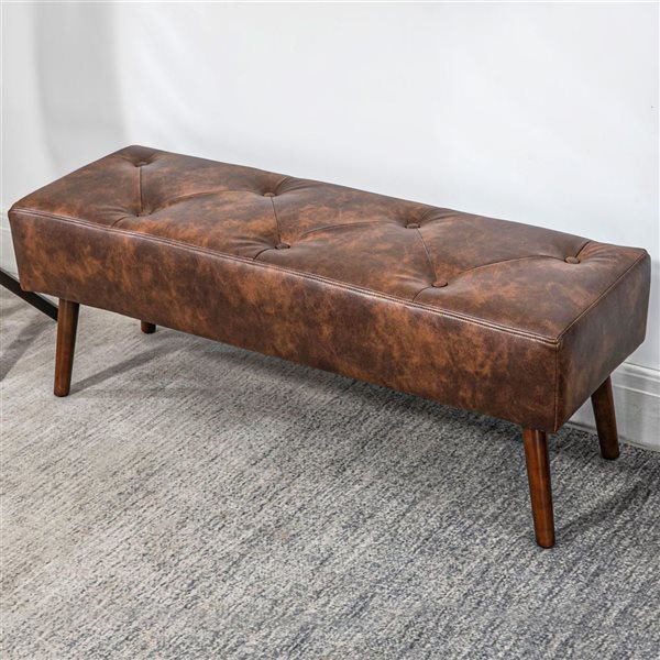 HomCom Brown End of Bed Bench with Button Tufted PU Leather Upholstery