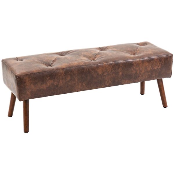 HomCom Brown End of Bed Bench with Button Tufted PU Leather Upholstery