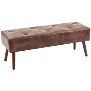 HomCom Brown End of Bed Bench with Button Tufted PU Leather Upholstery