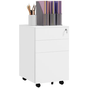Vinsetto White Steel 3-Drawer File Cabinet with Lock and Hanging Bar for Letter and Legal Size