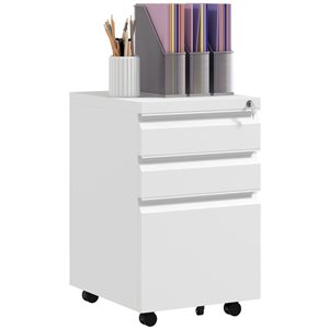 Vinsetto White Steel 3-Drawer File Cabinet with Lock, Integrated Handles and Hanging Bar for Letter and Legal Size