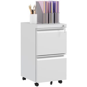 Vinsetto White Steel 2-Drawer File Cabinet with Lock, Integrated handle and Hanging Bar for Letter and Legal Size