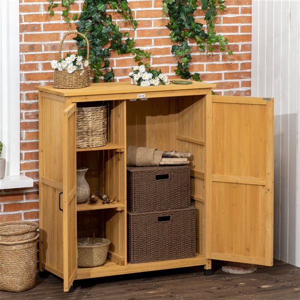 Outsunny 36.8 W x 17.7 D x 44.1-in H Natural Wooden Outdoor Storage Cabinet