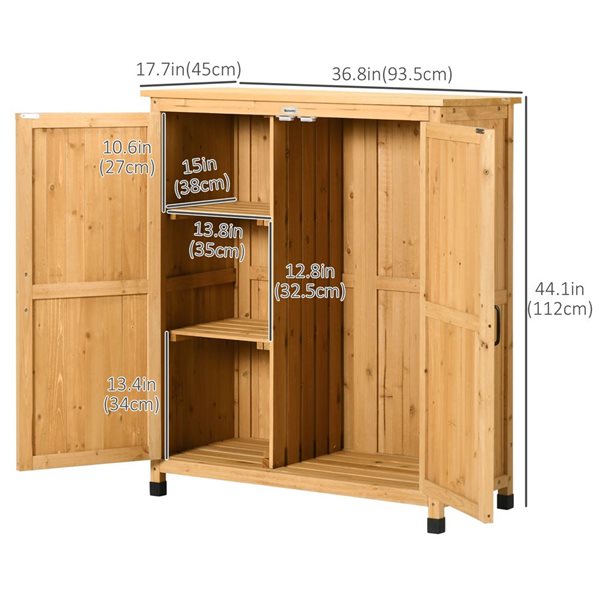 Outsunny 36.8 W x 17.7 D x 44.1-in H Natural Wooden Outdoor Storage Cabinet