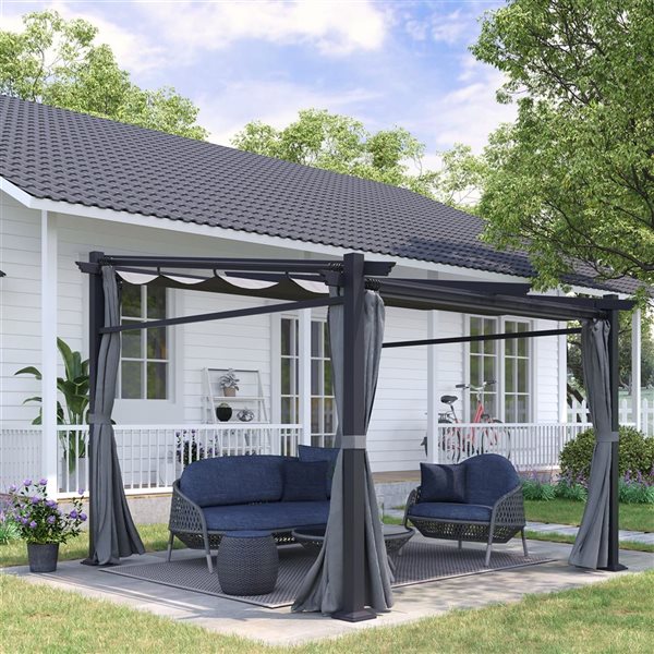 Outsunny 10 L x 10 W x 6.4/7.5-ft H Dark Grey Metal Pergola with ...
