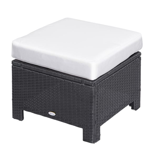 Outsunny Outdoor Patio Wickered PE Rattan Square Ottoman Footrest with ...