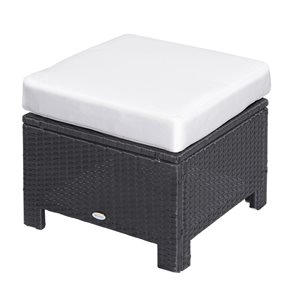 Outsunny Outdoor Patio Wickered PE Rattan Square Ottoman Footrest with White Cotton Cushion