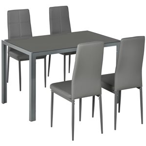 Table de cuisine HomCom rectangulaire en verre trempé avec 4 chaises en similicuir, gris