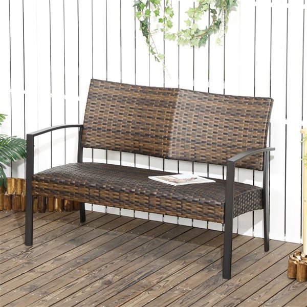Outsunny Outdoor Brown Rattan Patio Loveseat - Quick Dry