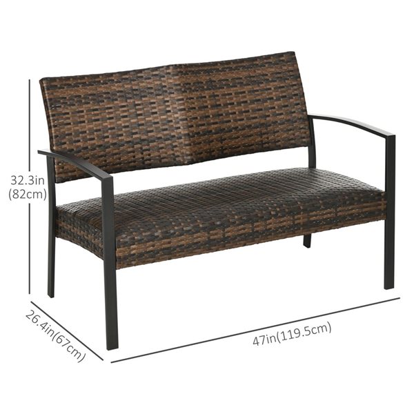 Outsunny Outdoor Brown Rattan Patio Loveseat - Quick Dry