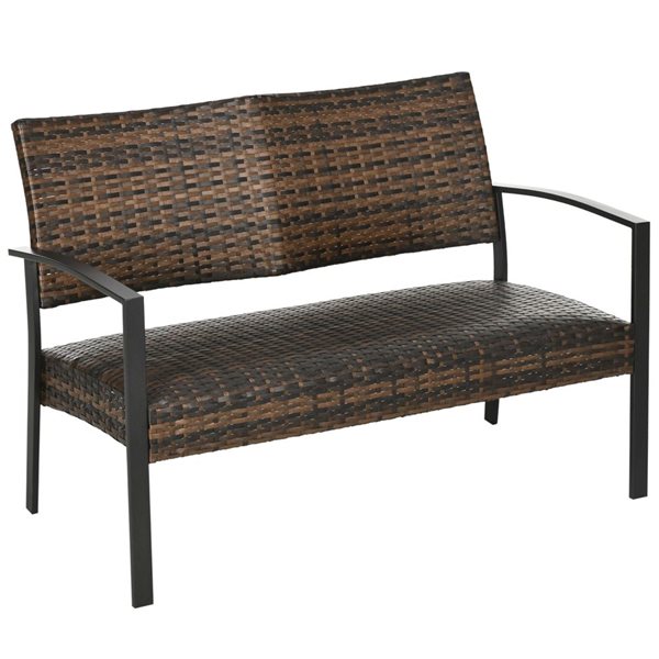 Outsunny Outdoor Brown Rattan Patio Loveseat - Quick Dry