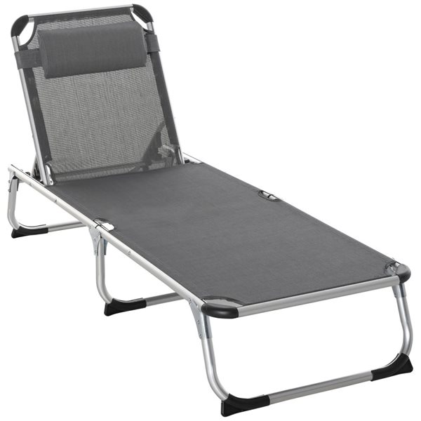 Outsunny Grey Folding Lounge Chair with Headrest and Adjustable ...