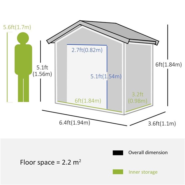 Outsunny 6.5 x 3.5-ft Grey Galvanized Steel Garden Shed for Outdoor Storage