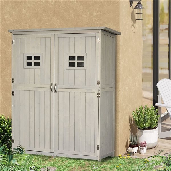 Outsunny 50.2 L x 19.7 W x 62.2/64.6-in H Light Grey Wooden Garden Storage Shed with Windows