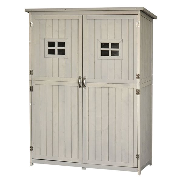 Remise de jardin en bois avec fenêtres par Outsunny 50,2 L. x 19,7 l. x 62,2/64,6 po h. , gris pâle