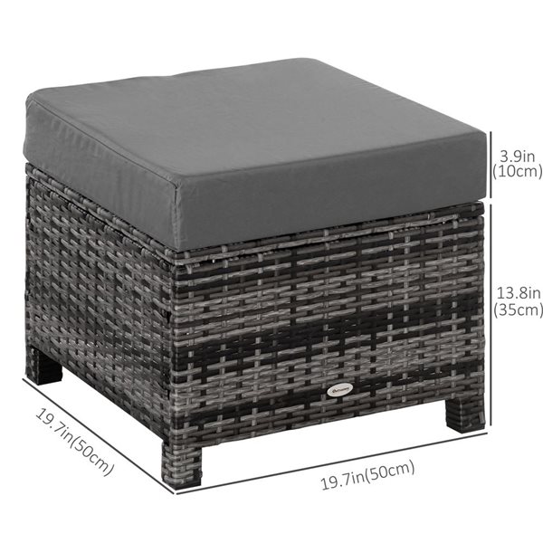 Outsunny Outdoor Patio Wickered PE Rattan Square Ottoman Footrest with ...