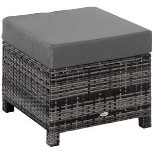 Outsunny Outdoor Patio Wickered PE Rattan Square Ottoman Footrest with Grey Cotton Cushion
