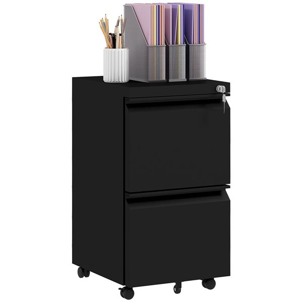 Vinsetto Black Steel 2-Drawer File Cabinet with Lock, Integrated handle and Hanging Bar for Letter and Legal Size