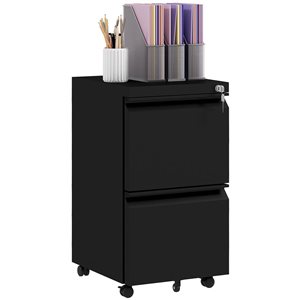 Vinsetto Black Steel 2-Drawer File Cabinet with Lock, Integrated handle and Hanging Bar for Letter and Legal Size
