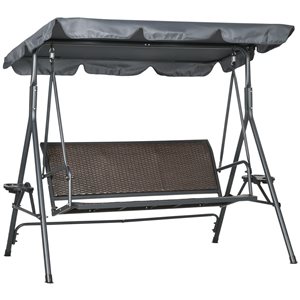 Balançoire d'extérieur 3 places Outsunny siège en rotin avec auvent réglable, gris