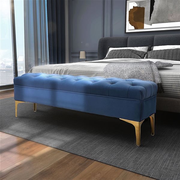 HomCom Ottoman Blue Velvet Fabric Modern Storage Bench