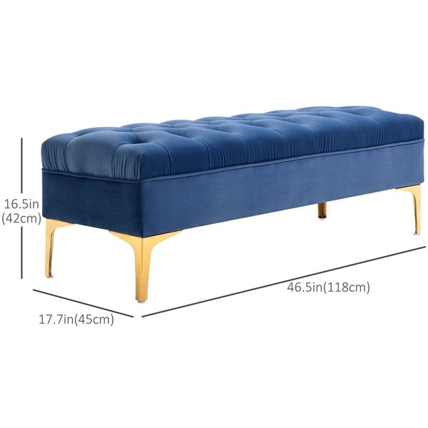 HomCom Ottoman Blue Velvet Fabric Modern Storage Bench