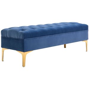 HomCom Ottoman Blue Velvet Fabric Modern Storage Bench