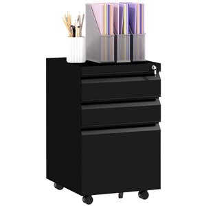 Vinsetto Black Steel 3-Drawer File Cabinet with Lock, Integrated Handles and Hanging Bar for Letter and Legal Size