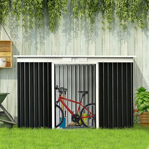 Outsunny 9 x 4-ft Dark Grey Galvanized Steel Garden Storage Shed with Sliding Doors