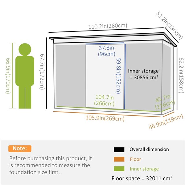 Outsunny 9 x 4-ft Dark Grey Galvanized Steel Garden Storage Shed with Sliding Doors