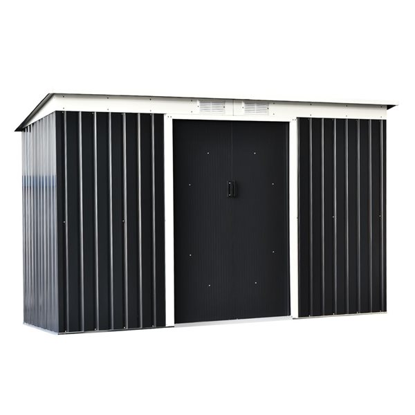 Outsunny 9 x 4-ft Dark Grey Galvanized Steel Garden Storage Shed with Sliding Doors