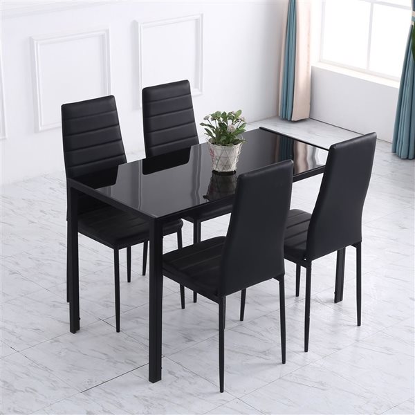 Homcom Black Rectangular Tempered Glass Dining Table with Metal Legs