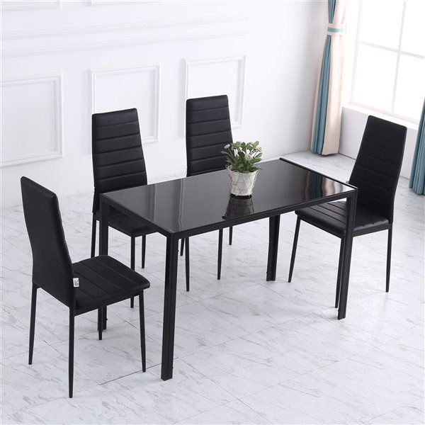 Homcom Black Rectangular Tempered Glass Dining Table with Metal Legs